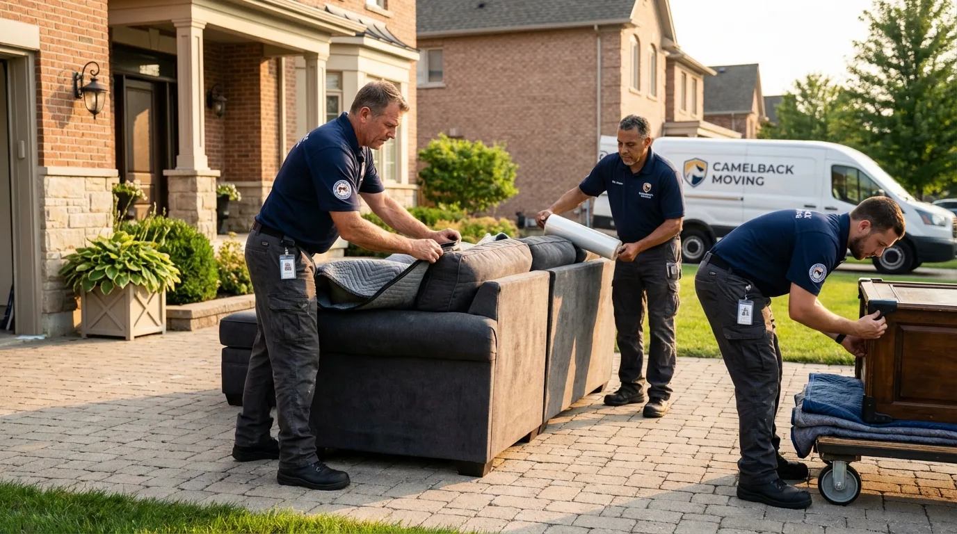 Large estate moving crew wrapping furniture in Torrington, CT