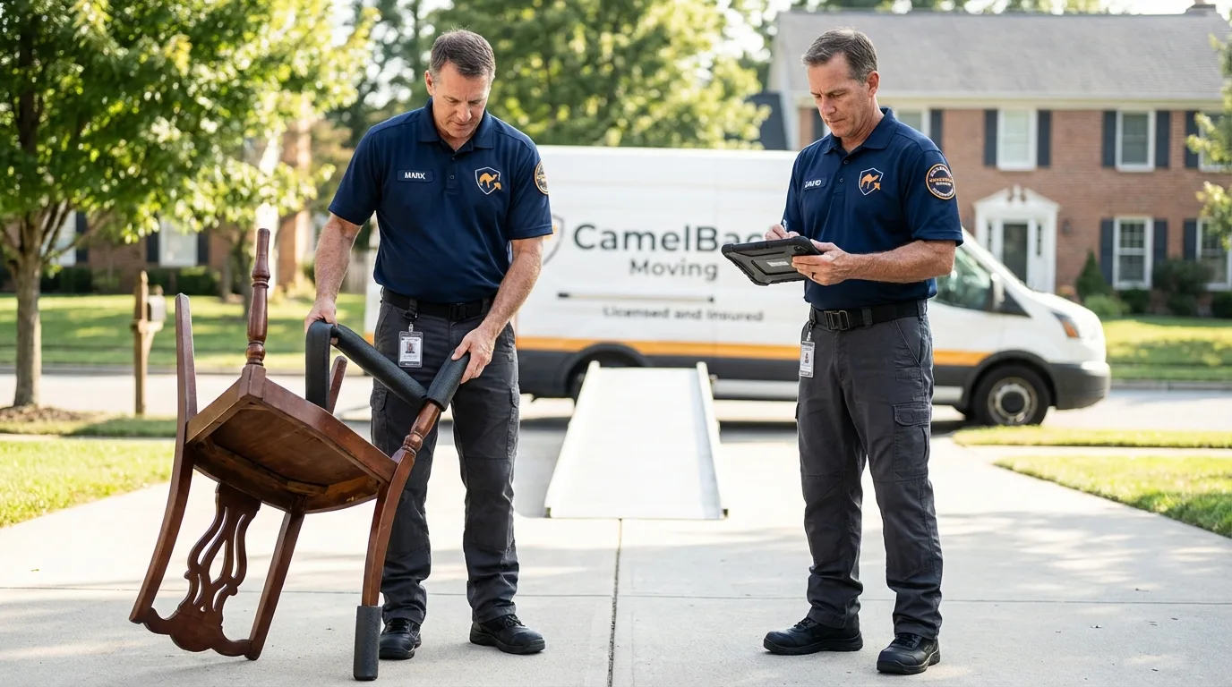 Movers inspecting furniture for damage prevention before loading in Torrington, CT
