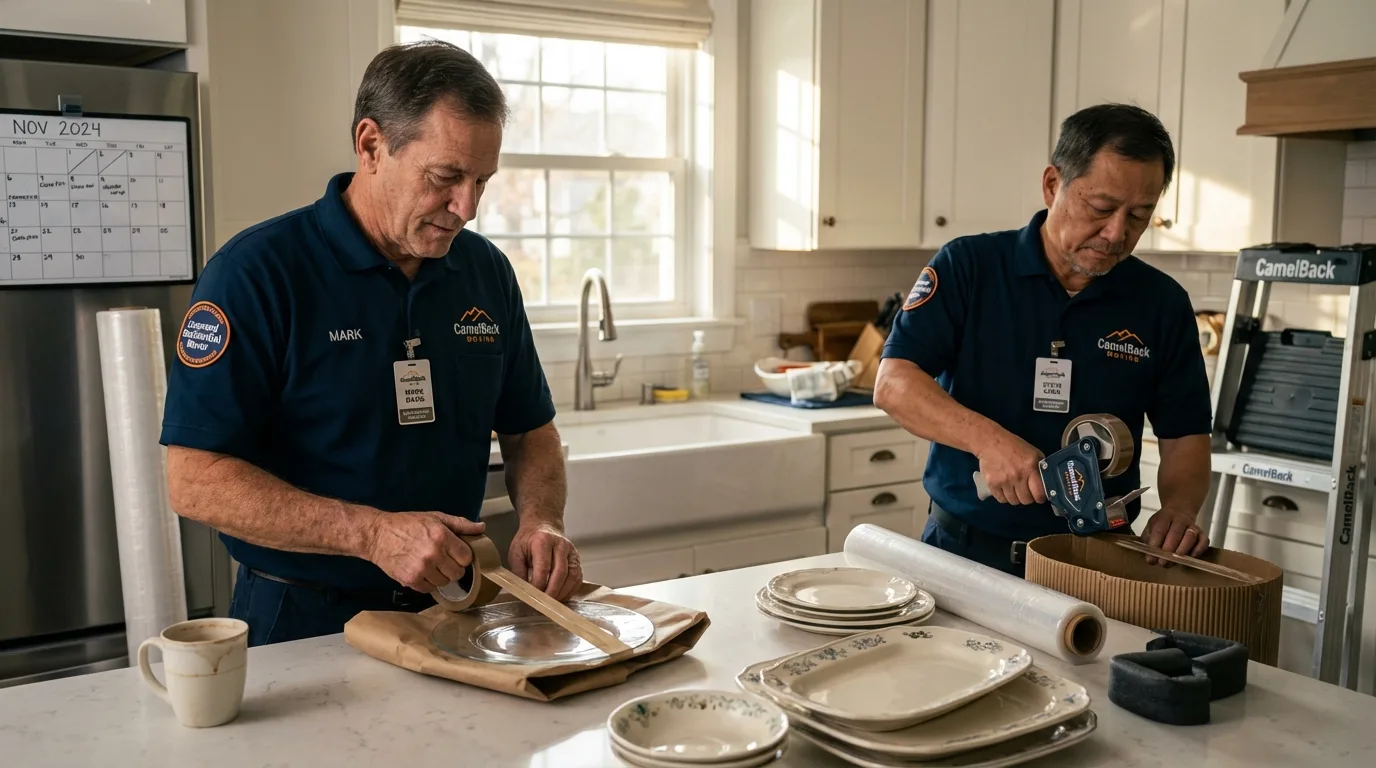 Professional crew packing kitchen dishware in Torrington, CT
